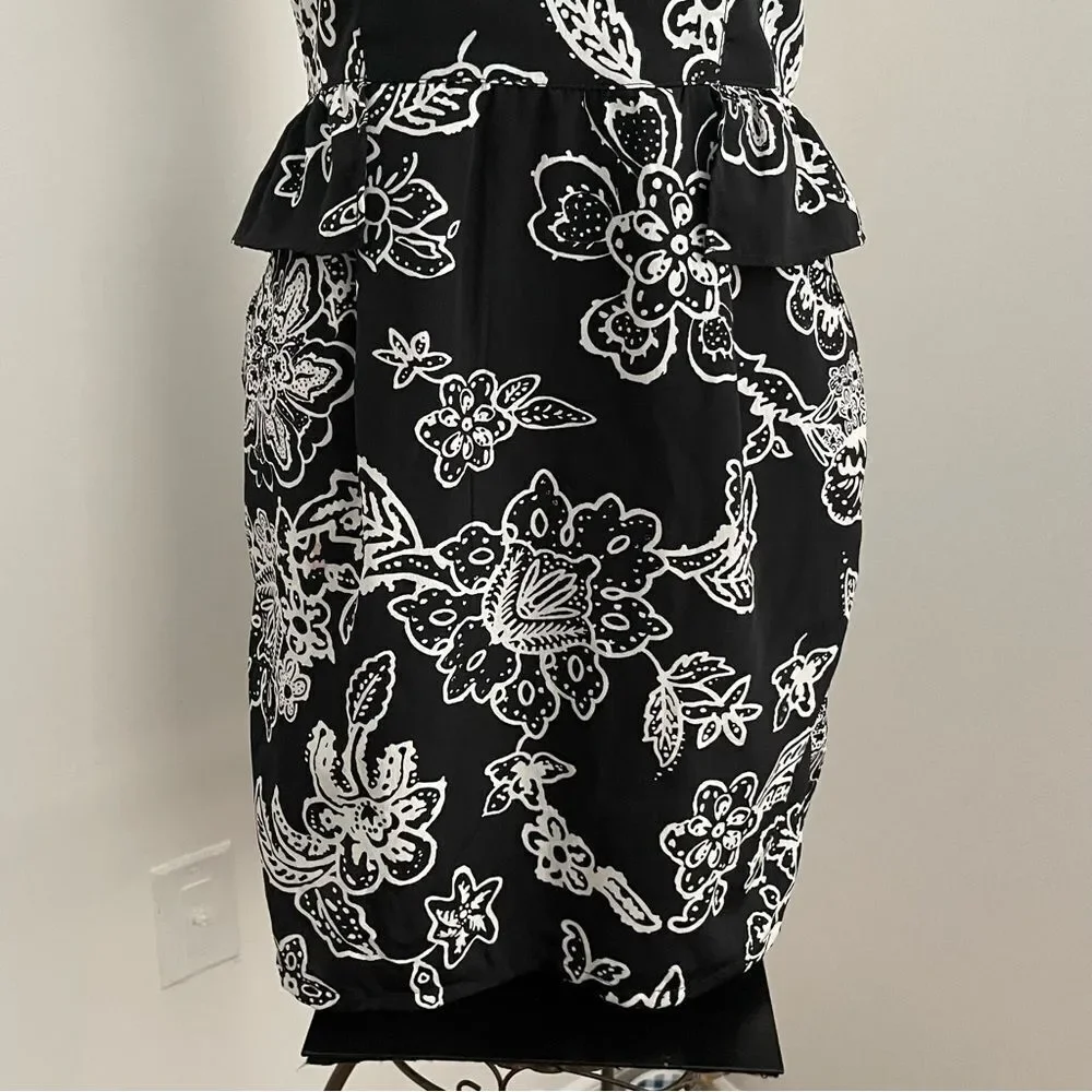 American Eagle Black & White Floral Peplum Dress Size 4 - Picture 3 of 15
